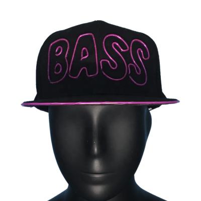 China 2020 COMMON Purple Bass El Led Neon Wire Light Up Hat With 3 Fashion Letters Glowing Cap For Nightlife Party for sale