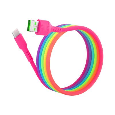 China Charging + Data Sending Cable OEM USB Extra Long Fiber Multicolor Rainbow Charging Cord Fast Charging Mobile Phones For Students for sale