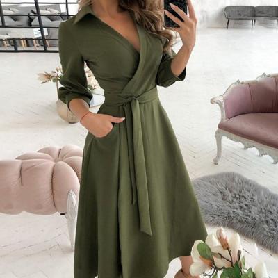 China Spring/Sleeve New Sustainable Long V-neck Summer Fashion Printed Hip Dress Womens Clothing for sale