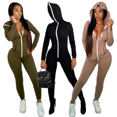 China Anti-pilling Spring And Autumn Custom Logo Accepted Women Zipper Solid Color One Piece Long Sleeve Jumpsuit for sale