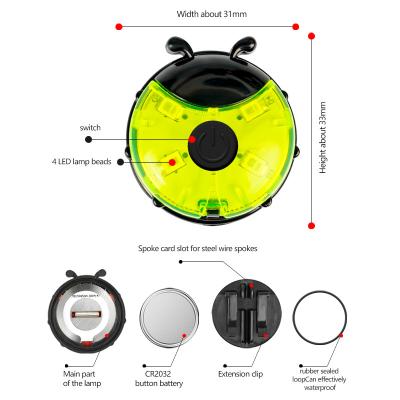 China Rechargeable Children's Balance Bike Tail Light Scooter Spoke Decoration Light Frog Wheel Bicycle Ladybug Shape Warning Flashing Light for sale