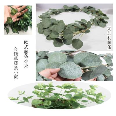 China Decoration Green Plant Artificial Eucalyptus Leaves Silk Wedding Stems Leaf Gold Plated Garland Silver Decorations Indoor Garden for sale