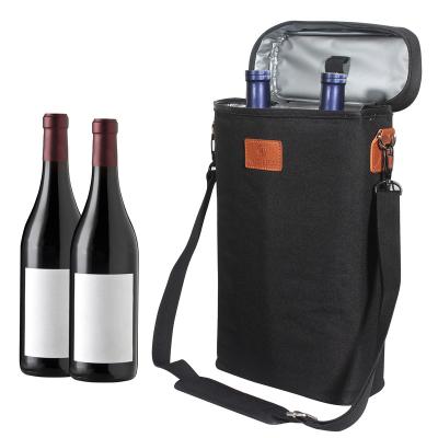 China Insulated 2 Bottle Insulated Cooler Bag With Shoulder Strap For Portable Wine Carrier Wine Cooler Bag for sale