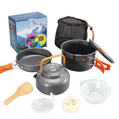 China Wholesale High Quality Outdoor Portable Kettle Set Camping/Outdoor/Hiking/Camping Mess Kit Cookware Pots and Pans Stick Fishing/Picnic No for sale