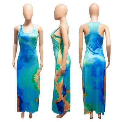 China Breathable Custom Casual Tie Dye All Over Print Women Dress Plus Size Ladies Garment for sale