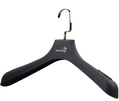 China SHOW Black Rubber Coated Plastic Coat Hanger Jacket Hanger For Mens Clothes for sale