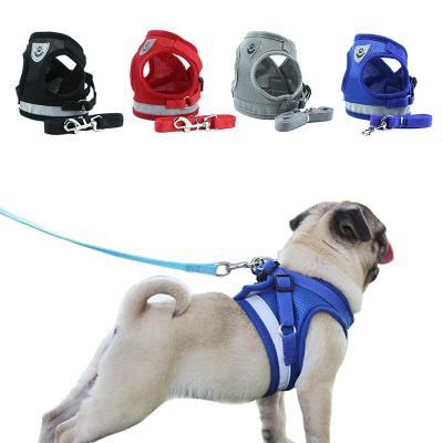 China Quick Release Dog Harness With Leash Summer Pet Adjustable Reflective Vest Walking Lead For Puppy Polyester Mesh Harness For Small Medium Dog for sale