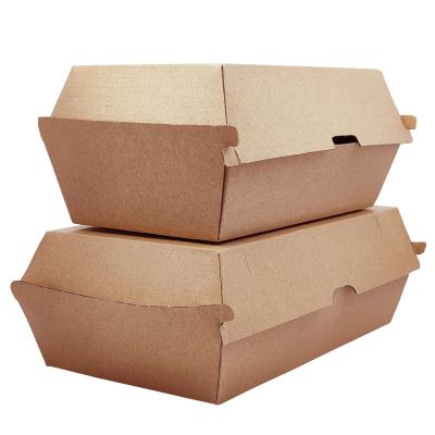 China Disposable Hamburger Paper Box Lunch Sandwich Containers Packaging Paper Hamburger Box for sale