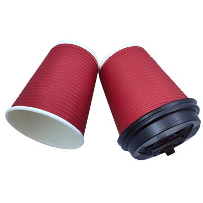 China Customized Printed LOGO Disposable Takeaway Ripple Wall Coffee Biodegradable Paper Cup With Lid for sale