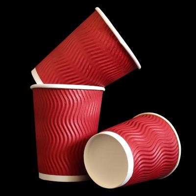 China Design Disposable Double Wall Ripple Coffee Disposable Custom Printed Corrugated Paper Cup With Lid for sale