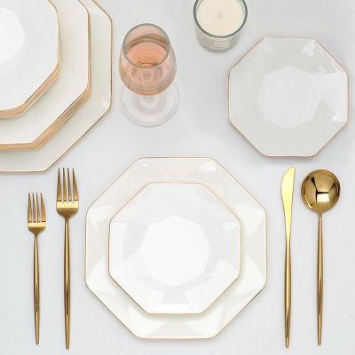 China Viable White Personal Dish For Restaurants Gold Rim Dinnerware+Sets Bone China Decorative Luxury Dinner Set for sale