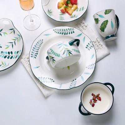 China Factory wholesale disposable wedding green home restaurant used dinner sets porcelain for party round Nordic ceramic tableware for sale