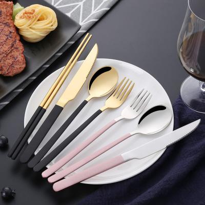 China Viable European Style Stainless Steel Cutlery Set Factory Wholesale Spoon Chopsticks Talheres Exquisite Para Buffet for sale