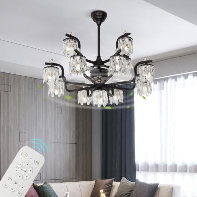 China Modern Modern Hotel Luxury Living Room Lighting Chandelier E14 Crystal Ceiling Fan With Remote Control Led Light for sale