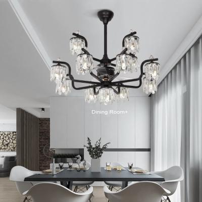 China Contemporary Crystal Chandelier Ceiling Fan Invisible Blade Fan Chandelier Retractable High Light Transmission LED Fan Lamp With Remote for sale