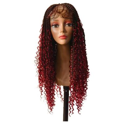 China Wholesale HD Braided Wig Synthetic Fiber Hair Wigs Boxes Heat Resistant Hair Lace Frontal Closure Front Braided Synthetic Wig for sale