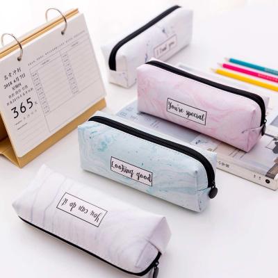 China Korean creative marble pen bag simple PU stationery zipper closure school stationery student stationery multifunctional box for sale