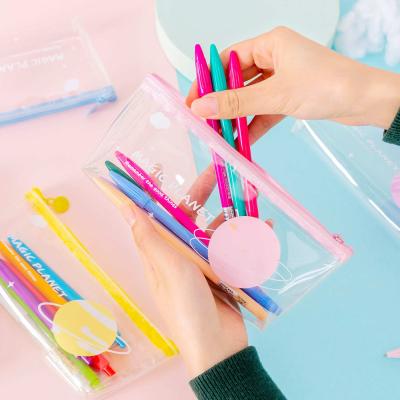 China Creative Transparent Inverted Zipper Closure Wholesale Pen Bag Cartoon Planet Series Student Stationery Bag New for sale