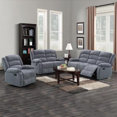 China CY Cheap Price Extendable Gray Color Fabric Recliner Sofa Set, Large Modern Loadability Recliner Sofa for sale