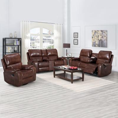 China Leather Extensible CY Air Reclinable Sofa Set With Console , Recliner Sofa Set With Drop Down Table for sale