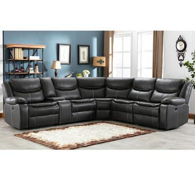 China Luxury Electric Air Adjustable Leather Recliner Sectional (Other) Black Recliner Sofa With 1 Console for sale