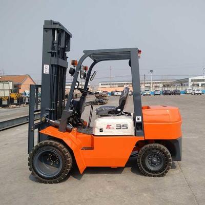 China Duplex Mast 3m 3.5 Ton Diesel Forklift Truck Double Front Wheels Orange for sale