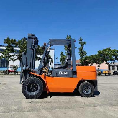 China Orange 4 Ton Diesel Forklift Duplex Mast 4m Double Front Tires Counterbalance for sale