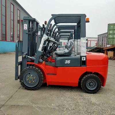 China Volledig gratis hefmast 3m Vorklift 3,5 ton Chinese motor Warehouse Vorklift Truck Rood Te koop