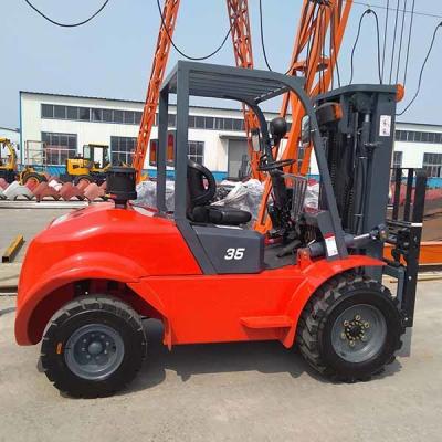 China 3500kg FR35 Compact All Terrain Forklift Truck A498BPG Diesel Engine Forklift for sale