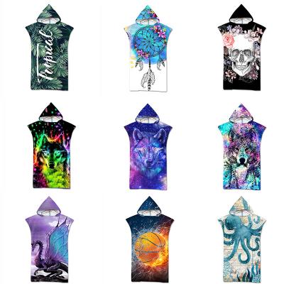 China Sustainable Adult MicrofiberFashion Printed Hooded Surf Poncho Beach Towel Microfiber Towels Wholesale à venda