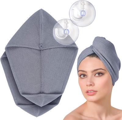 China Viable High Quality Extra Absorbent Turban Towel Hair Waffle Quick Drying With Button Microfiber Turban Towel à venda