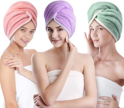 Китай Durable Super Soft Microfiber Hair Towel With Button Super Absorbent Hair Towel Wrap Curly Hair Drying Quickly продается