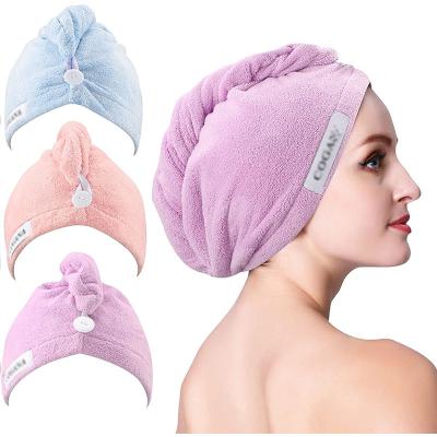 Chine Sustainable Microfiber Hair Towel Wrap For Women Hair Drying Towel With Button Hair Wrap Towel à vendre