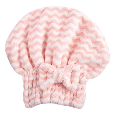 China Sustainable Cute Coral Fleece Hair Towel Cationic Water Ripple Dry Hair Bow Thickened Super Absorbent Shower Wave Towel à venda