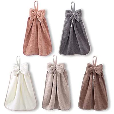 중국 Soft 100% Reusable Microfiber Bow Coral Fleece Hanging Band Towel Highly Absorbent And Quick Drying Hand Towels 판매용