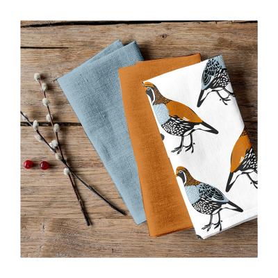 China Sustainable Cotton 100% Custom Fashion Printed Tea Towels Reusable Kitchen Towels Set Of Three à venda