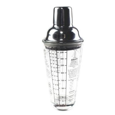 China Metal Mixer Bartender 400ML Glass Recipe Cocktail Shaker Bottle With Graduated Measure Boston Recipe Shaker for sale