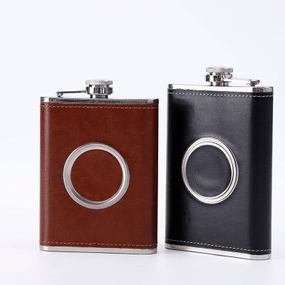 China High quality custom leather black metal stainless steel hip flask for alcohol, square shape hip flask for sale