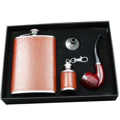 China New Country Design Alchocol Hip Flask Gift Set With Cup And Pipe, Hip Flask Cigarette Jug for sale