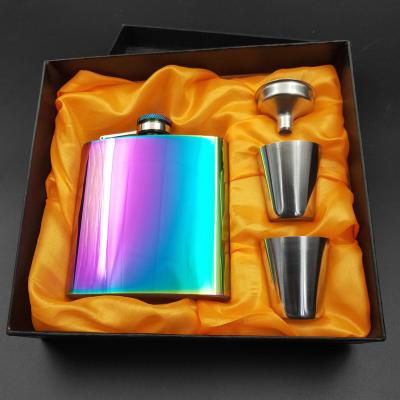 China Wholesale Custom Logo Leak Proof Whiskey Stainless Steel Metal Hip Flask Box Set With Double Cup And Funnel for sale