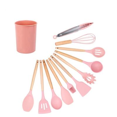 China Silicone Factory Handle Kitchen Set Wooden Kitchen Accessories Silicone Viable Direct Tool Kitchen Tools for sale