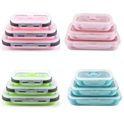 China New Design Factory Price Heatable 3 Pcs Collapsible Collapsible Food Containers Set Silicone Food Storage Bowl With Lid for sale