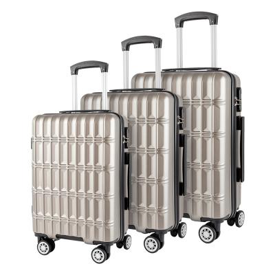 China Travel Bottom Lightweight And Stylish Custom Grid Design 3-Piece PC Luggage Set For Business And Travel for sale