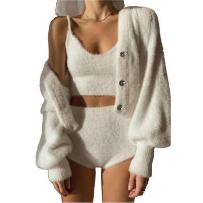 China Anti-wrinkle hot sale wholesale Korean style women's cardigan spring knit fluffy sweater set for sale