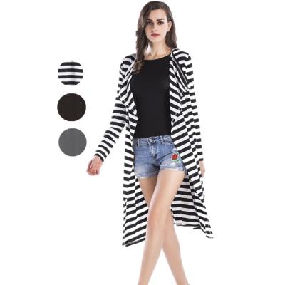 China Fashionable QUICK DRY Fashion Long Shaggy Knit Plus Size Woman Black Knee Length Striped Cardigan Korean for sale