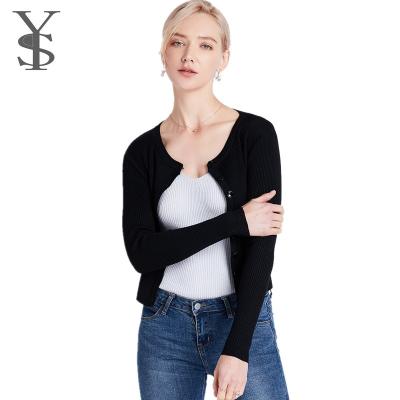 China Hot Selling Black Anti Shrink Cardigan Sweater, O Neck Rib Knit Womens Jackets And Sweaters for sale