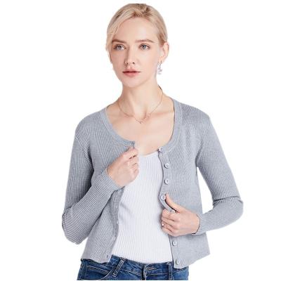 China Long Sleeve Round Neck Anti-Shrink Sweater Jacket, Gray Cardigan Jacket Female Sweater for sale