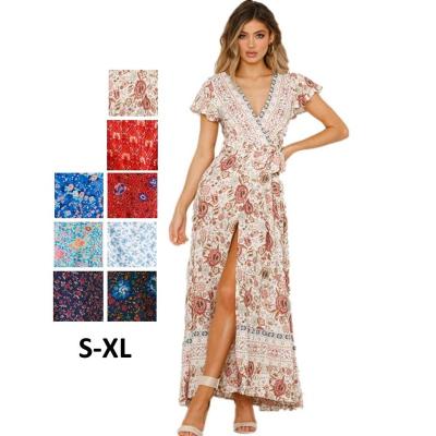 China Latest Modern Floral Chiffon Anti-wrinkle Wrap Summer Fashion Trending Casual Dress 2020 New Long Dresses Women Dresses for sale