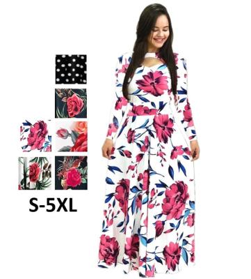 China Anti-wrinkle Amazon Top Sale Black Floral Print Casual Sleeve Spring Long Clothes Maxi Dress Woman for sale