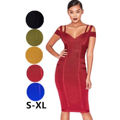 China Hot Fashion Anti-Static Off Shoulder Party Dress Mini Women Sexy Bandage Bodycon Dresses for sale